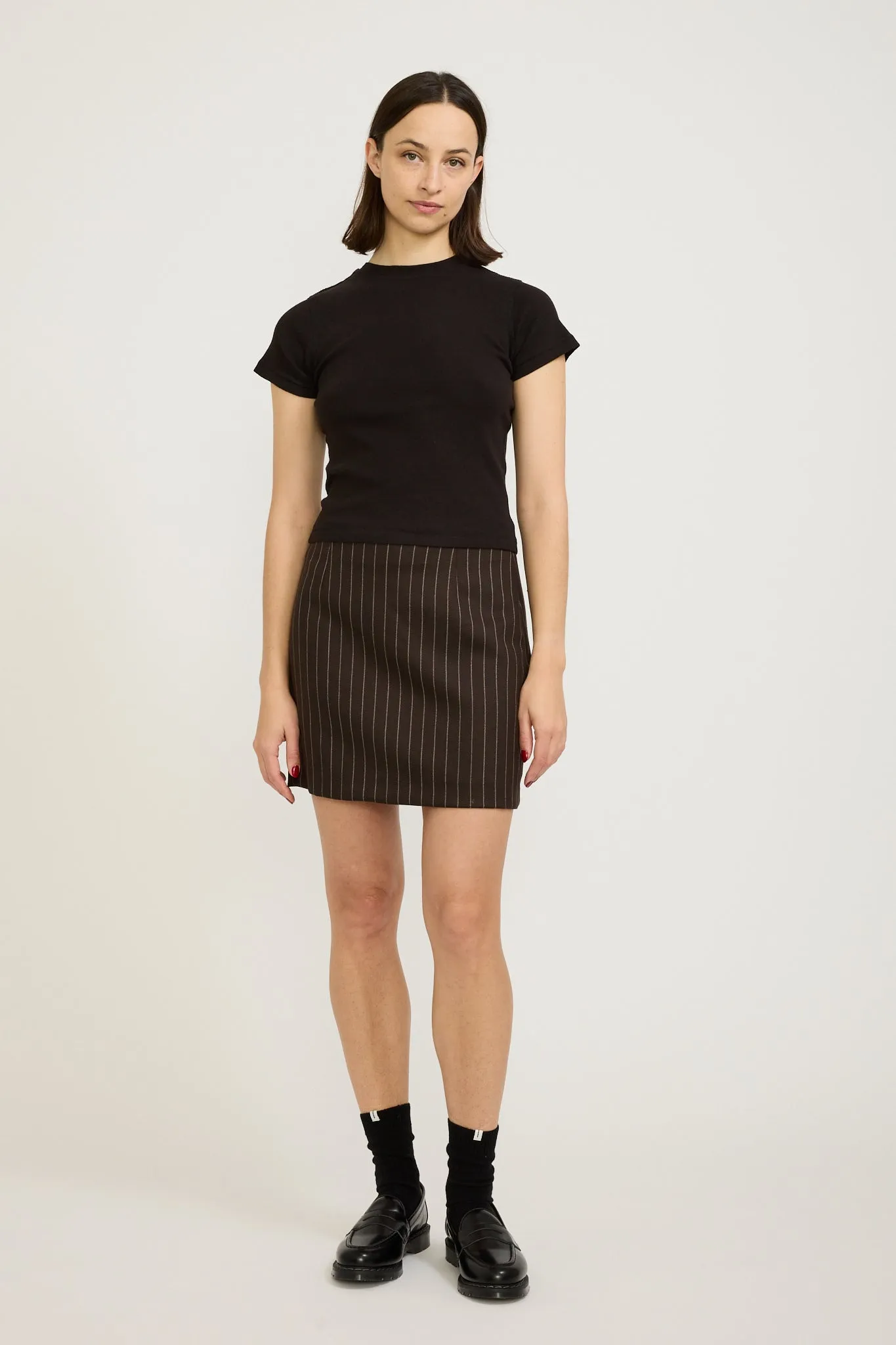 Sofia Wool Pinstripe Mini Skirt Chestnut Stripe