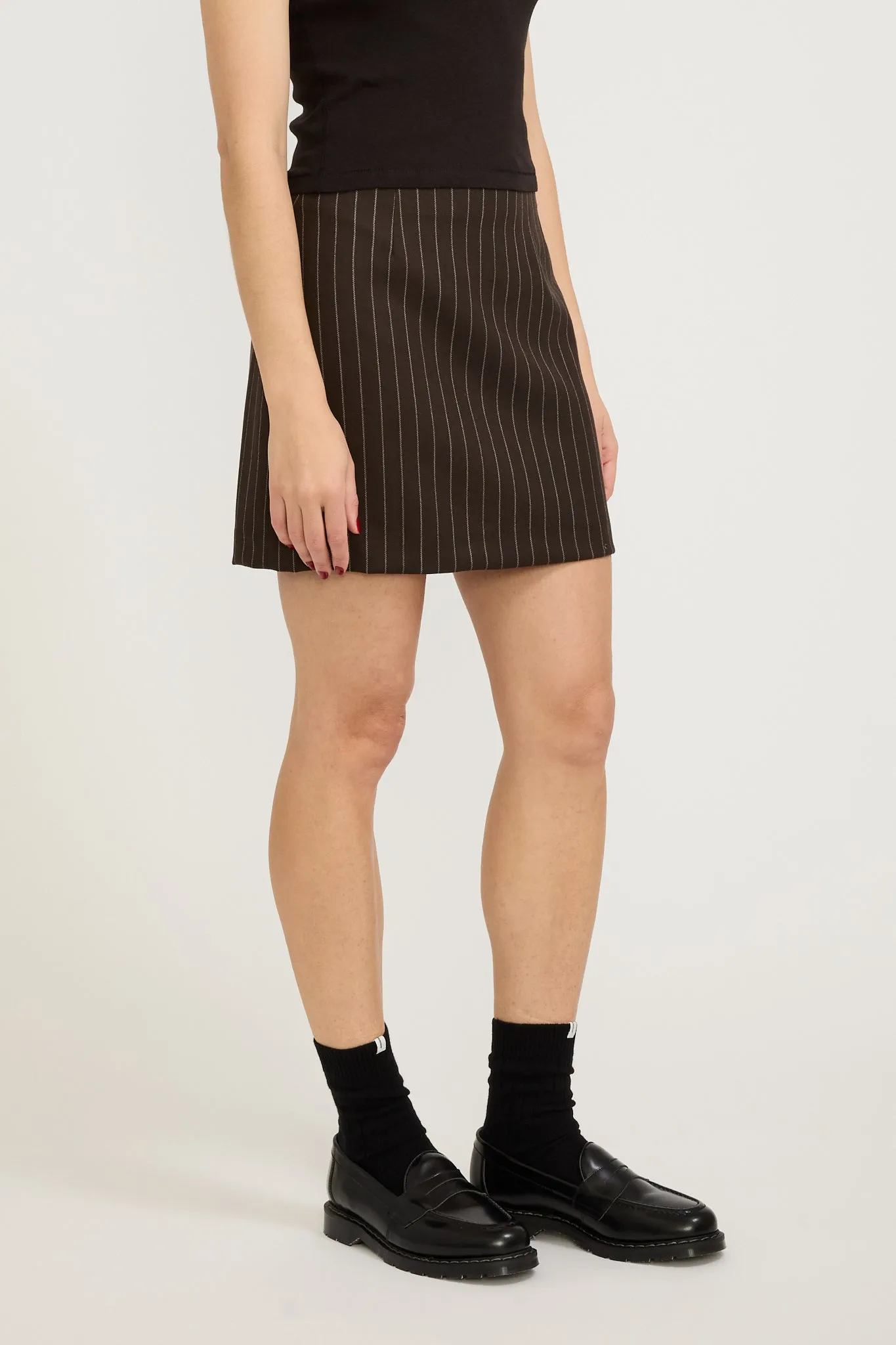 Sofia Wool Pinstripe Mini Skirt Chestnut Stripe