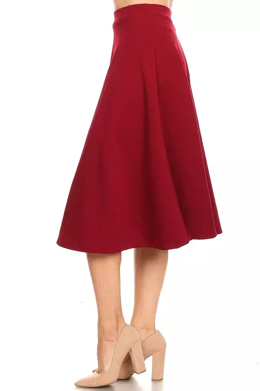 Solid Color High Waist A-line Midi Skirt (10 colors)