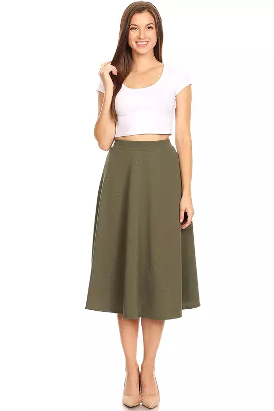 Solid Color High Waist A-line Midi Skirt (10 colors)