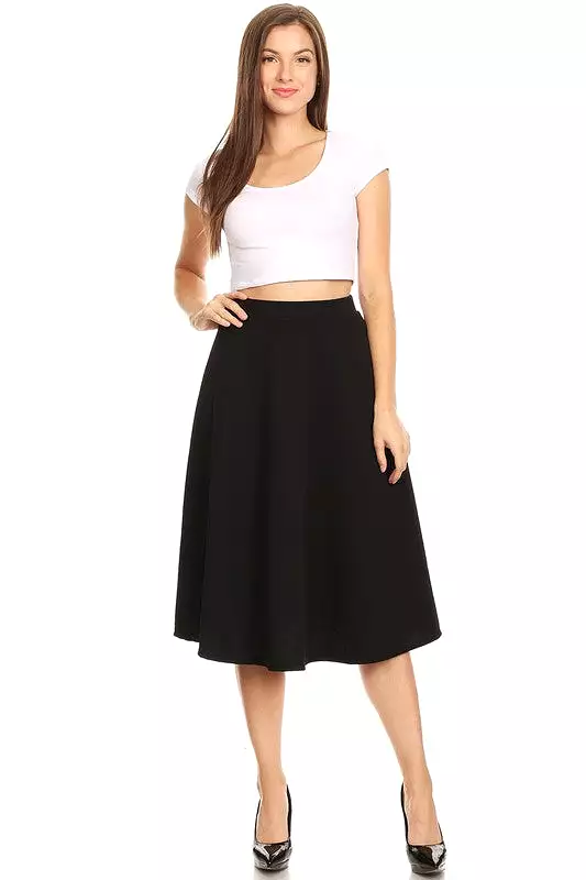 Solid Color High Waist A-line Midi Skirt (10 colors)