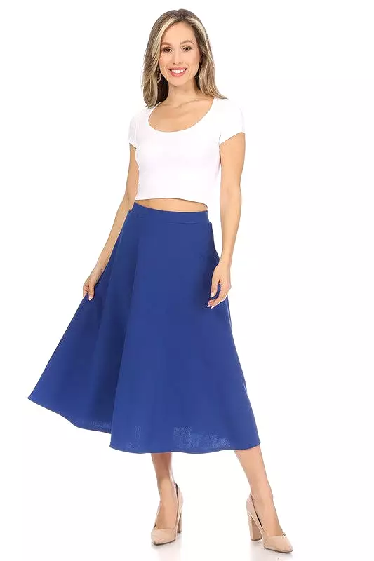 Solid Color High Waist A-line Midi Skirt (10 colors)