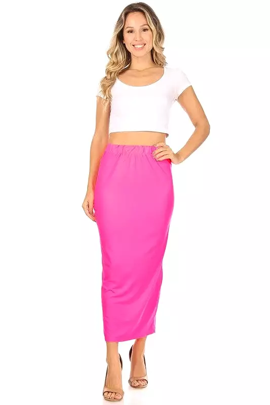 Solid Color Midi Pencil Skirt with Back Slit (5 colors)