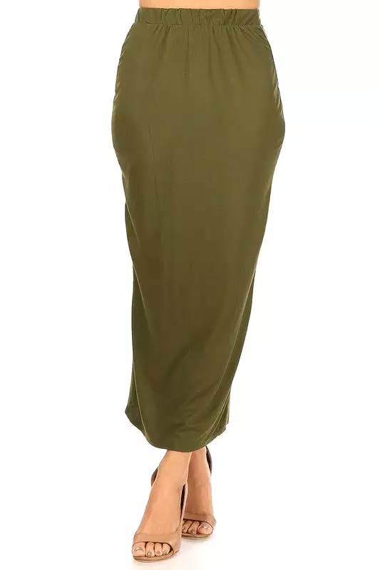 Solid Color Midi Pencil Skirt with Back Slit (5 colors)