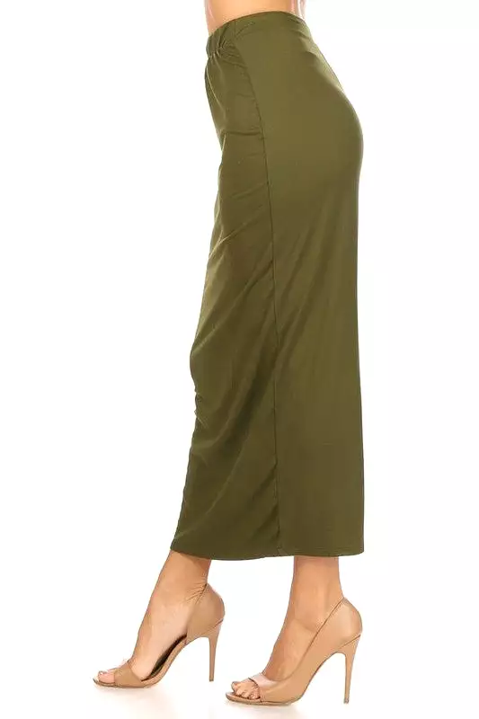 Solid Color Midi Pencil Skirt with Back Slit (5 colors)