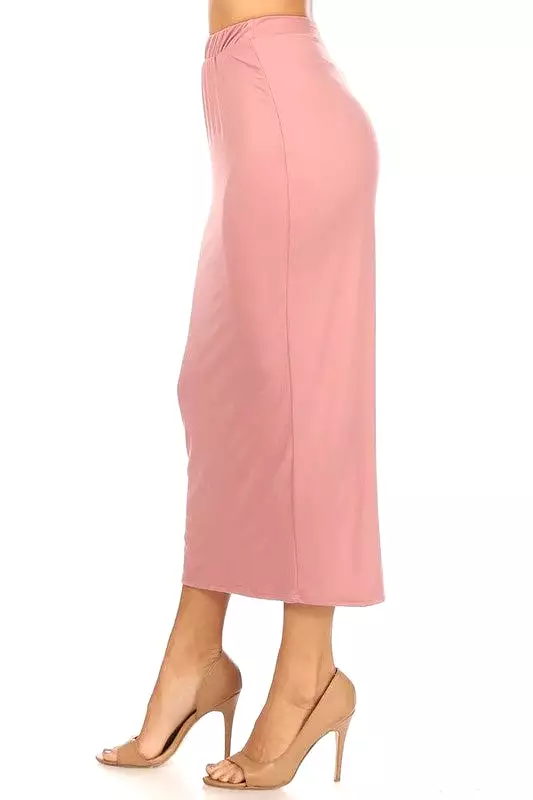 Solid Color Midi Pencil Skirt with Back Slit (5 colors)