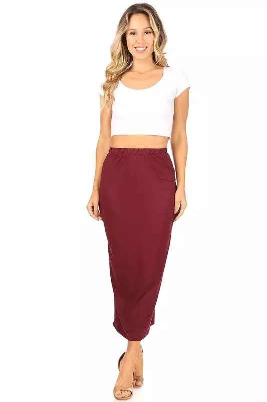 Solid Color Midi Pencil Skirt with Back Slit (5 colors)