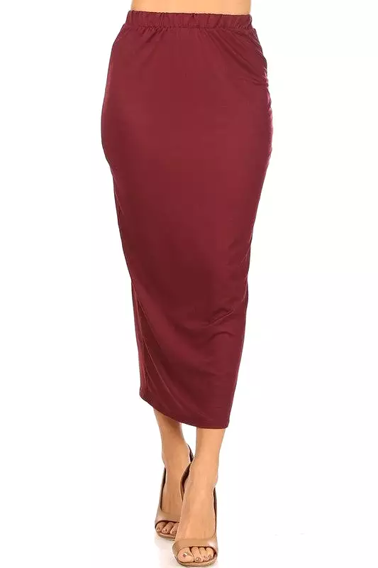 Solid Color Midi Pencil Skirt with Back Slit (5 colors)