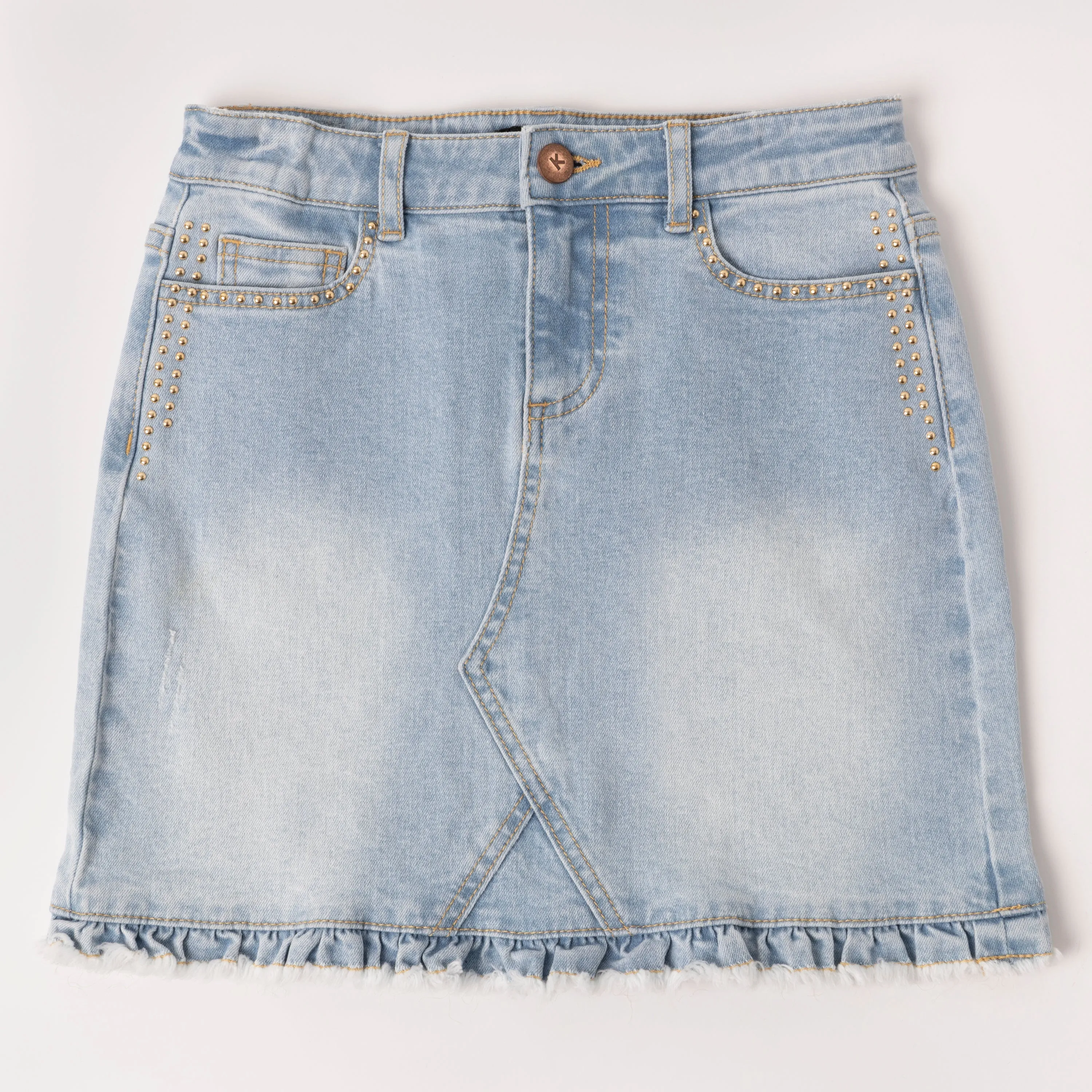 Studded Ruffle Hem Denim Skirt