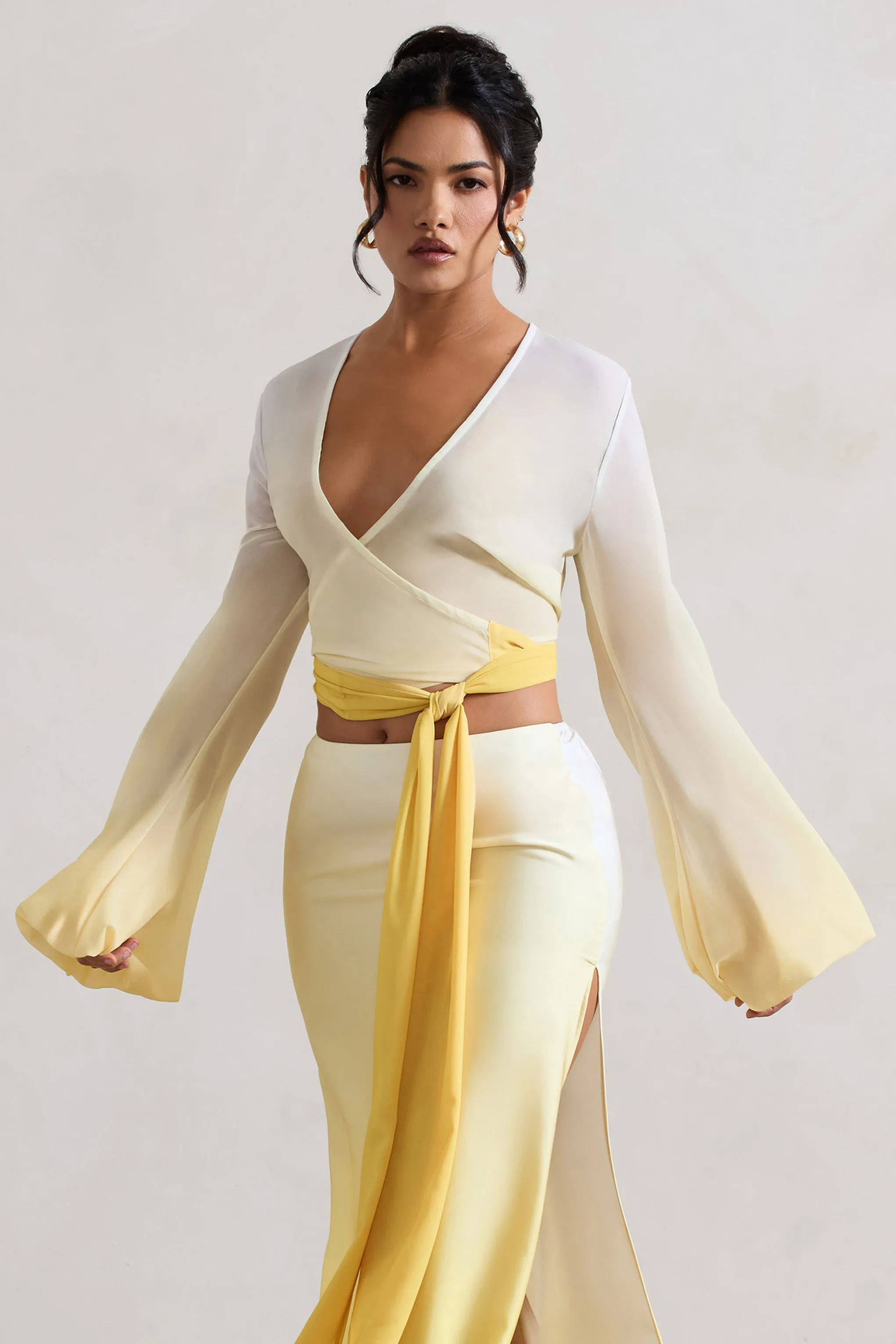 Sun Seeker | Yellow Ombre Flared-Sleeve Wrap Top