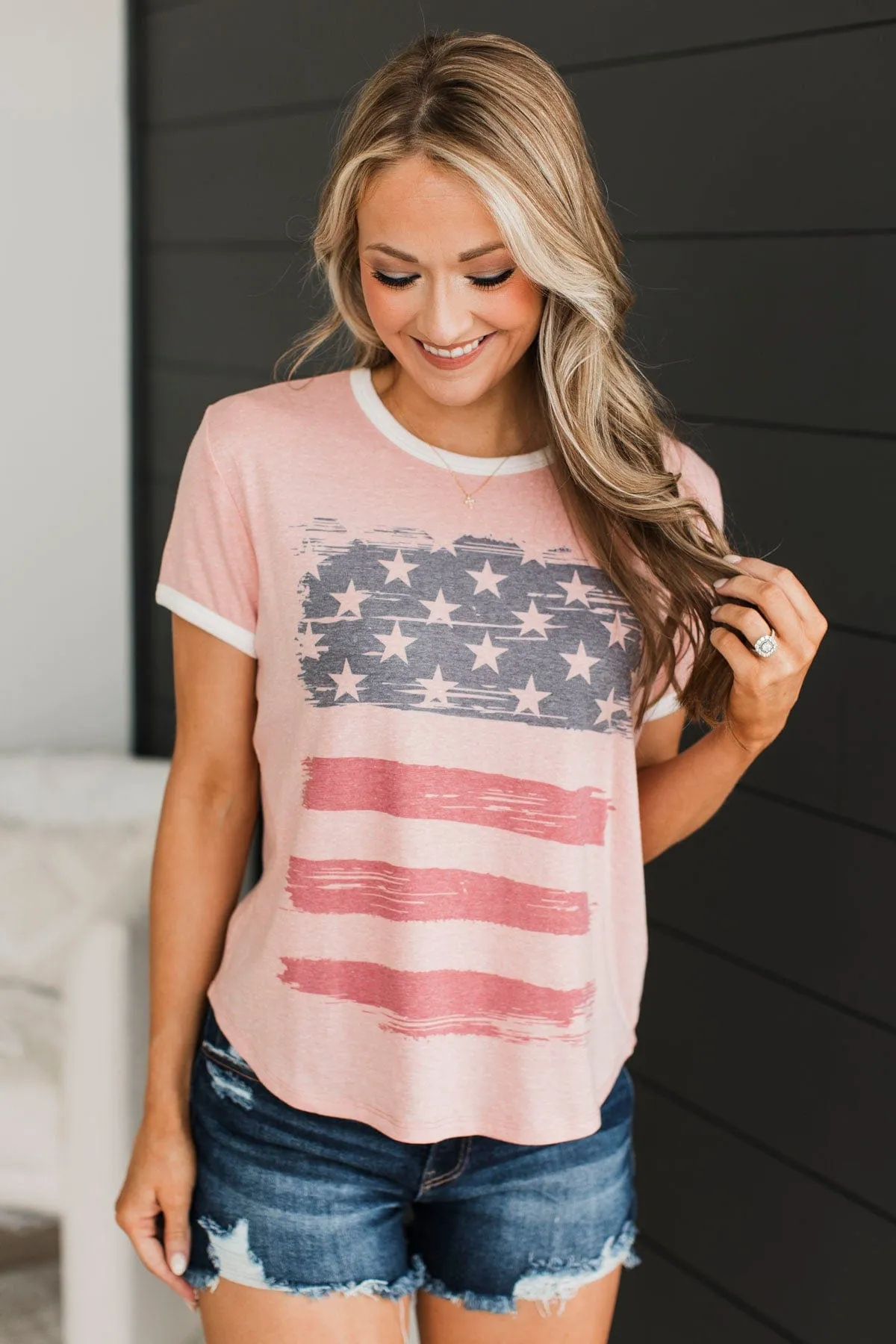 Sweet Land Of Liberty Distressed Flag Top- Pink