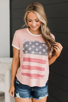 Sweet Land Of Liberty Distressed Flag Top- Pink