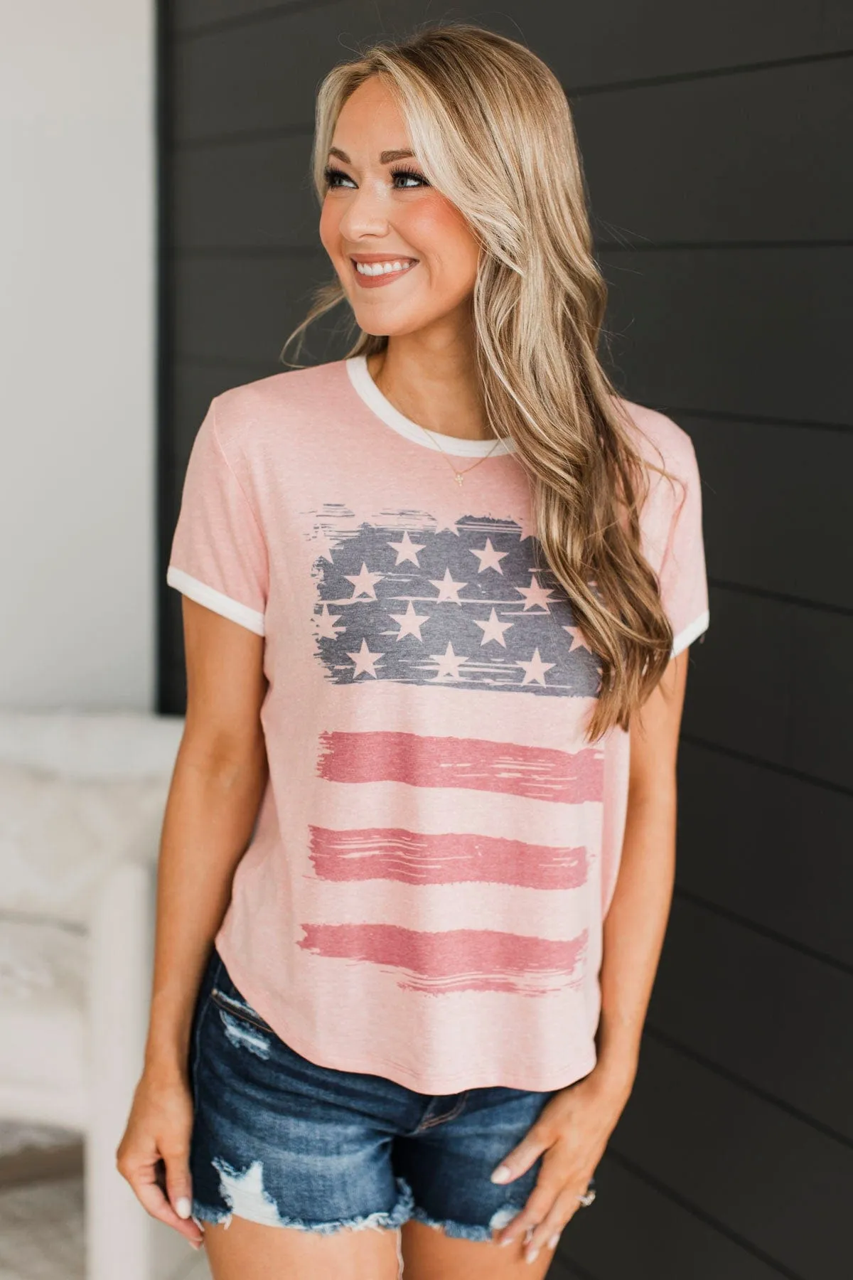 Sweet Land Of Liberty Distressed Flag Top- Pink