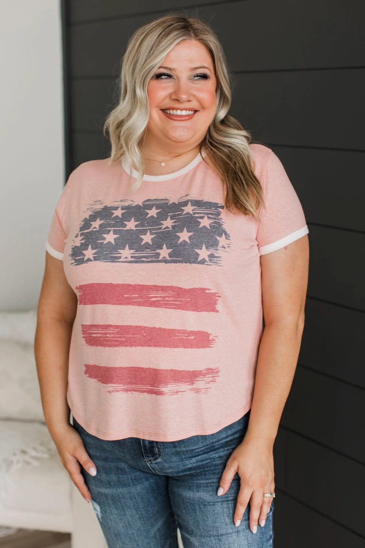 Sweet Land Of Liberty Distressed Flag Top- Pink