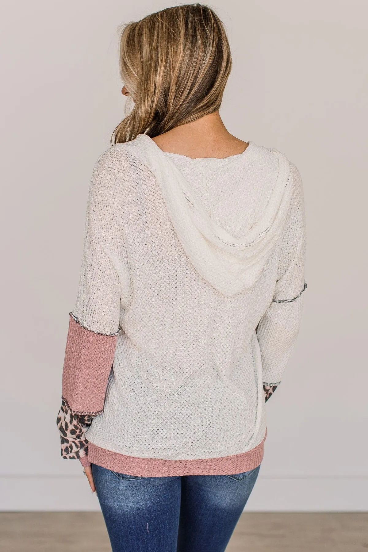 Switch It Up Lightweight Knit Hoodie- Ivory & Leopard