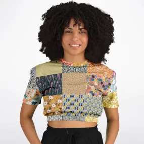 Tallulah Bankhead Patchwork Quilt Short Sleeve Cropped Eco-Poly Sweater