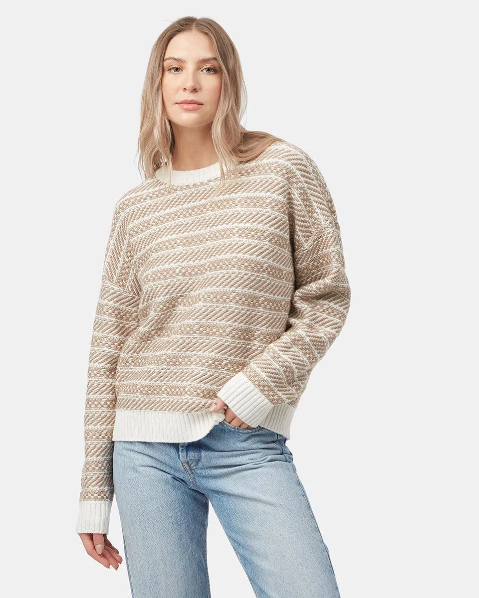 Tentree W Highline Intarsia Crew Sweater In Oatmeal/Pine Bark