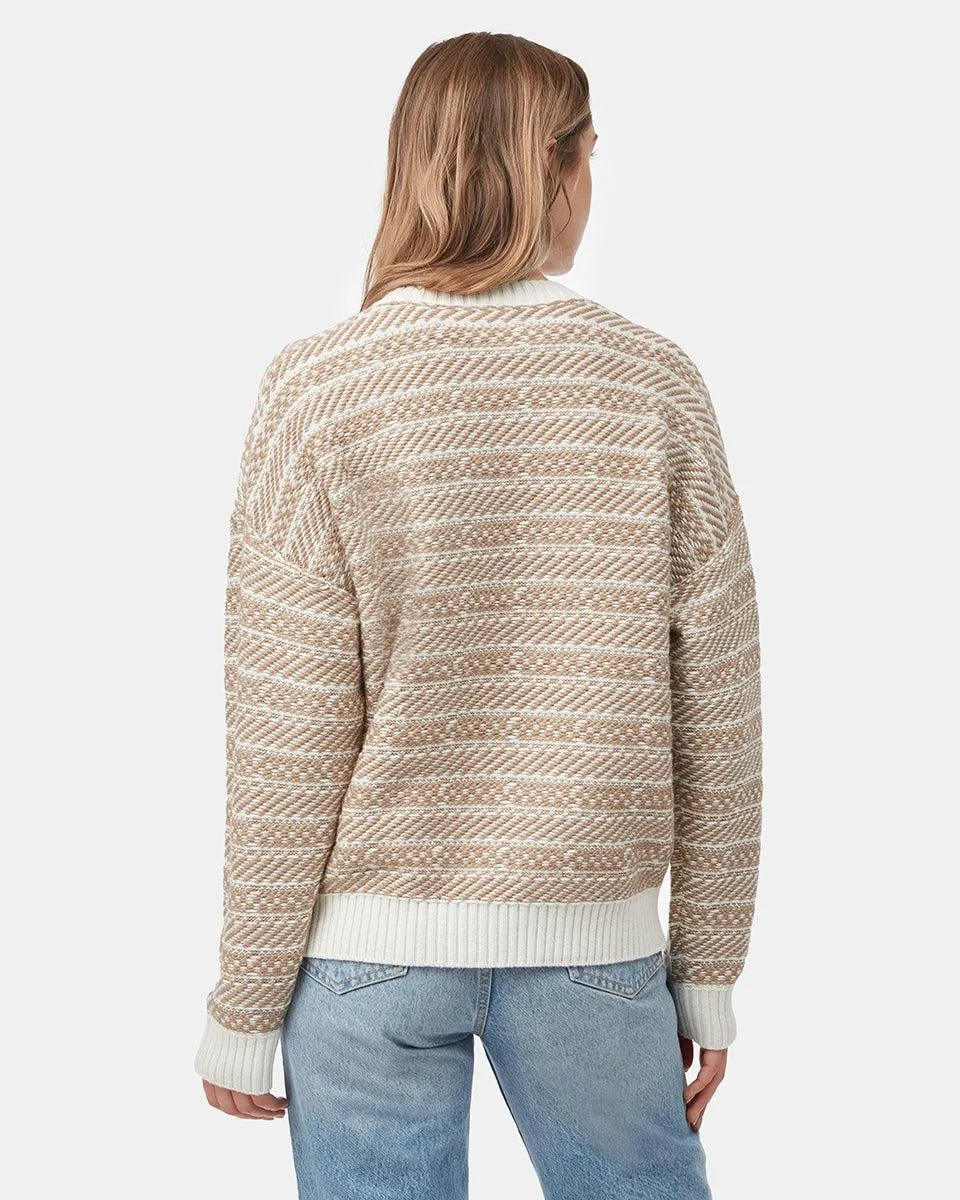 Tentree W Highline Intarsia Crew Sweater In Oatmeal/Pine Bark