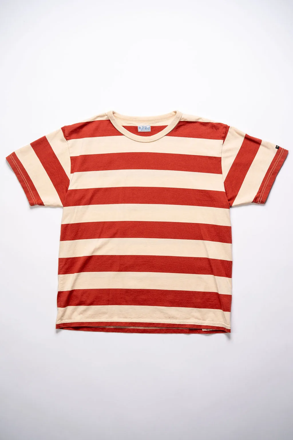 The Flat Head FN-THB-002 Border T-Shirt - Ivory/Red