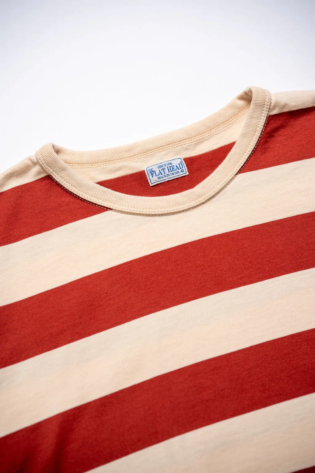 The Flat Head FN-THB-002 Border T-Shirt - Ivory/Red