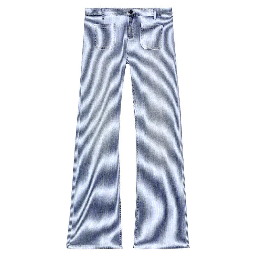 The Kooples Low-Rise Striped Flared Jeans