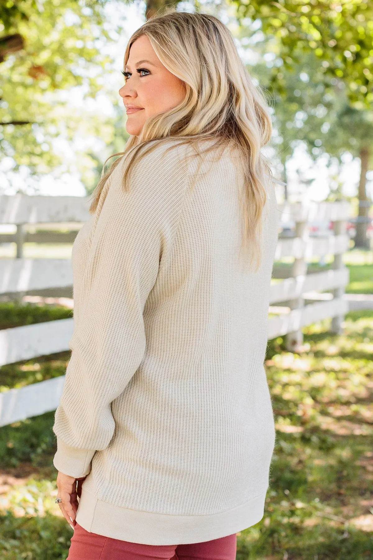 Thread & Supply Unwind Your Mind Waffle Knit Top- Oatmeal