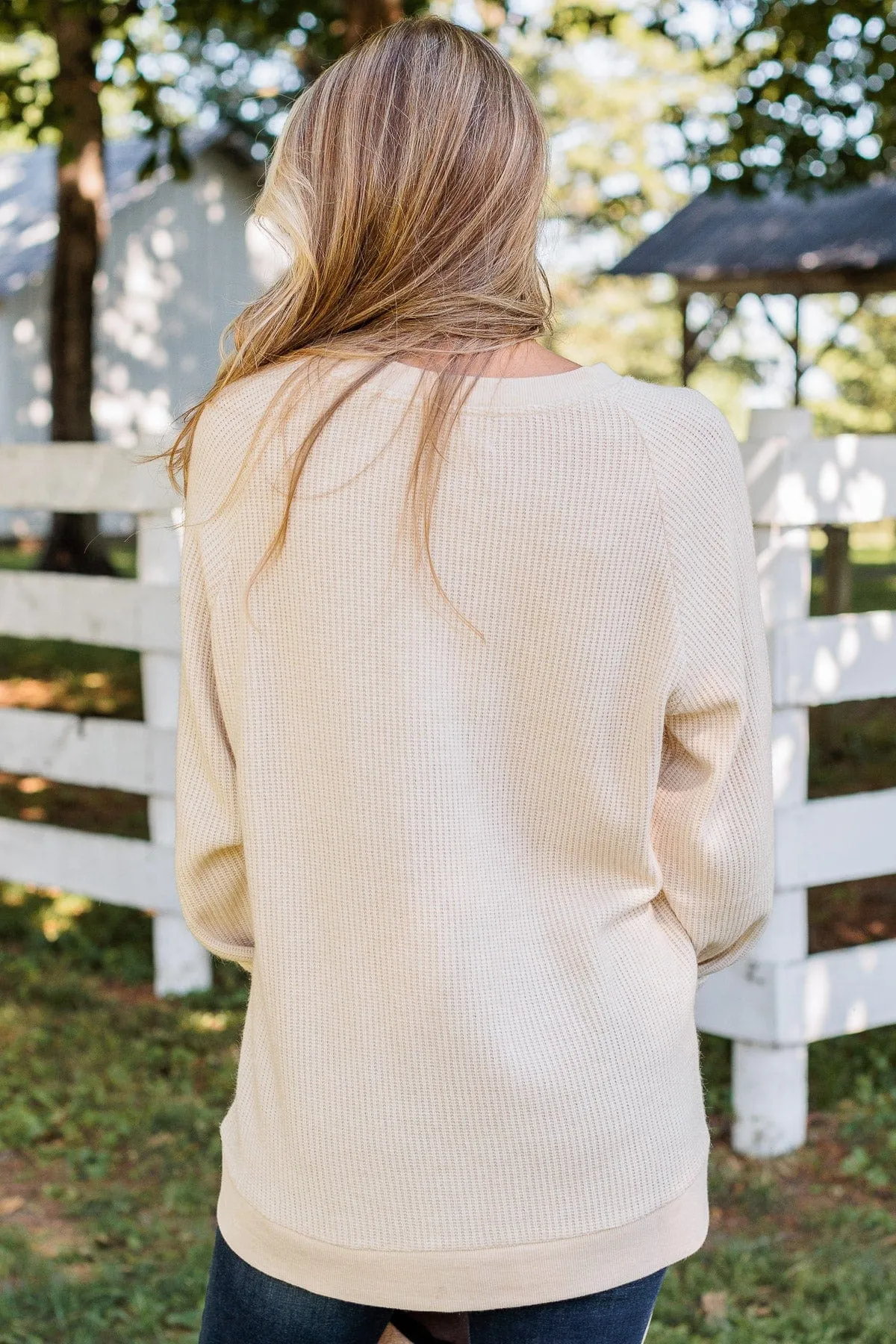 Thread & Supply Unwind Your Mind Waffle Knit Top- Oatmeal