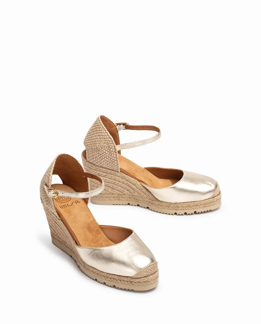 UNISA CASTILLA 24 ESPADRILLE GOLD WEDGE