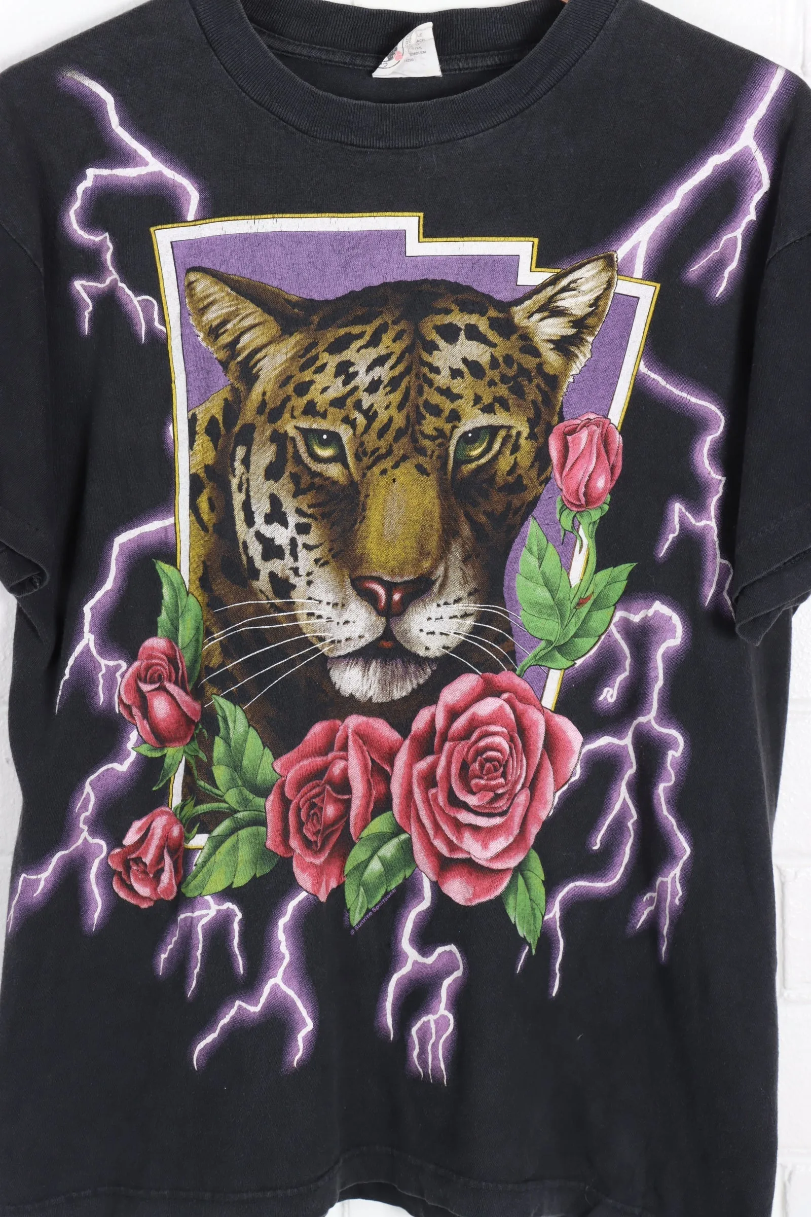 USA THUNDER Leopard Roses Purple Lightning Single Stitch Tee (M-L)