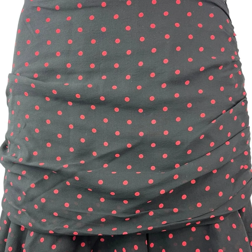 Veronica Beard Black Red Polka Dots 100% Silk Ruffle Ruched Mini Pencil Skirt 4