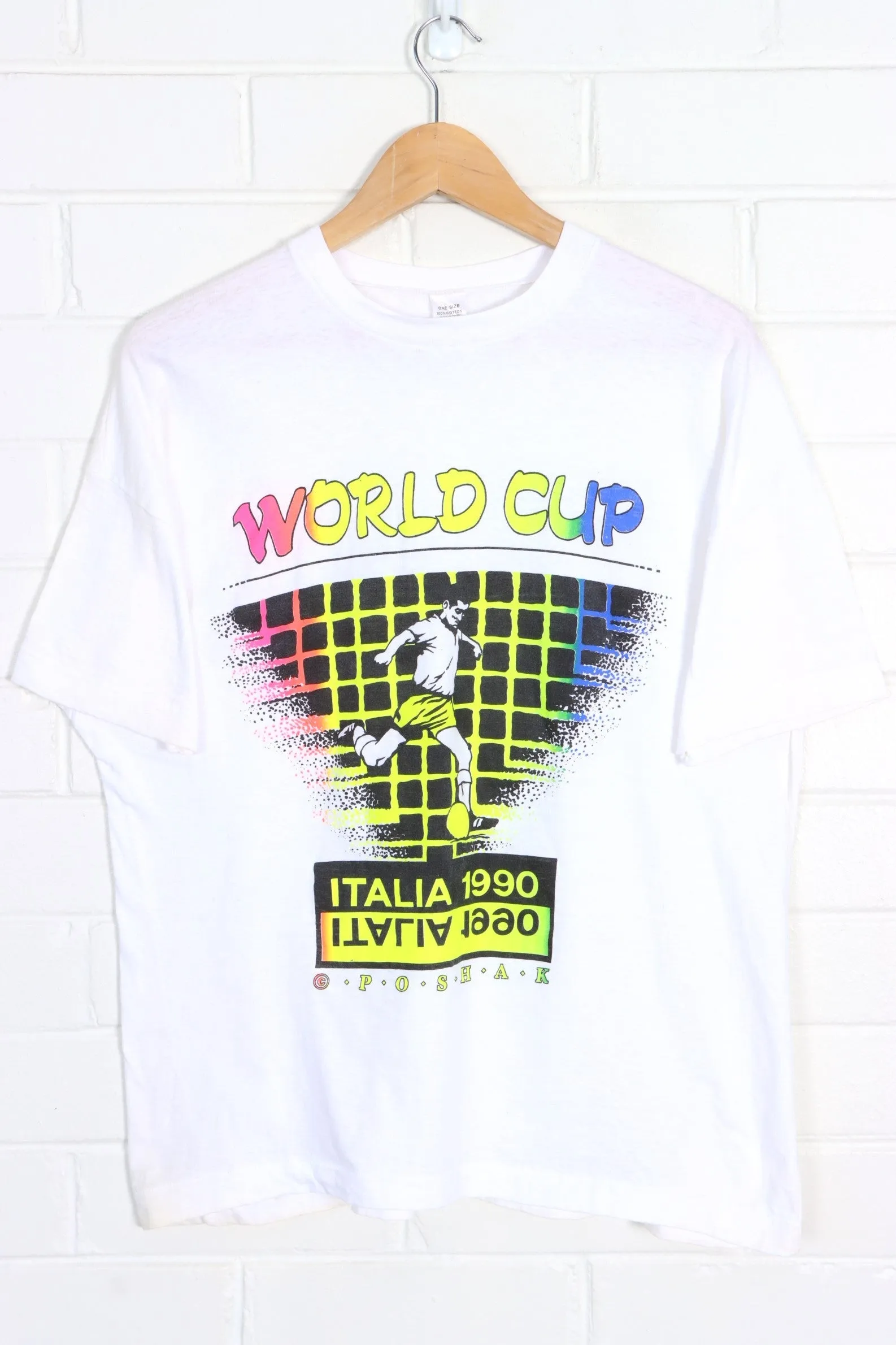 VINTAGE 1990 WORLD CUP ITALY FLURO RAINBOW SINGLE STITCH T-SHIRT (