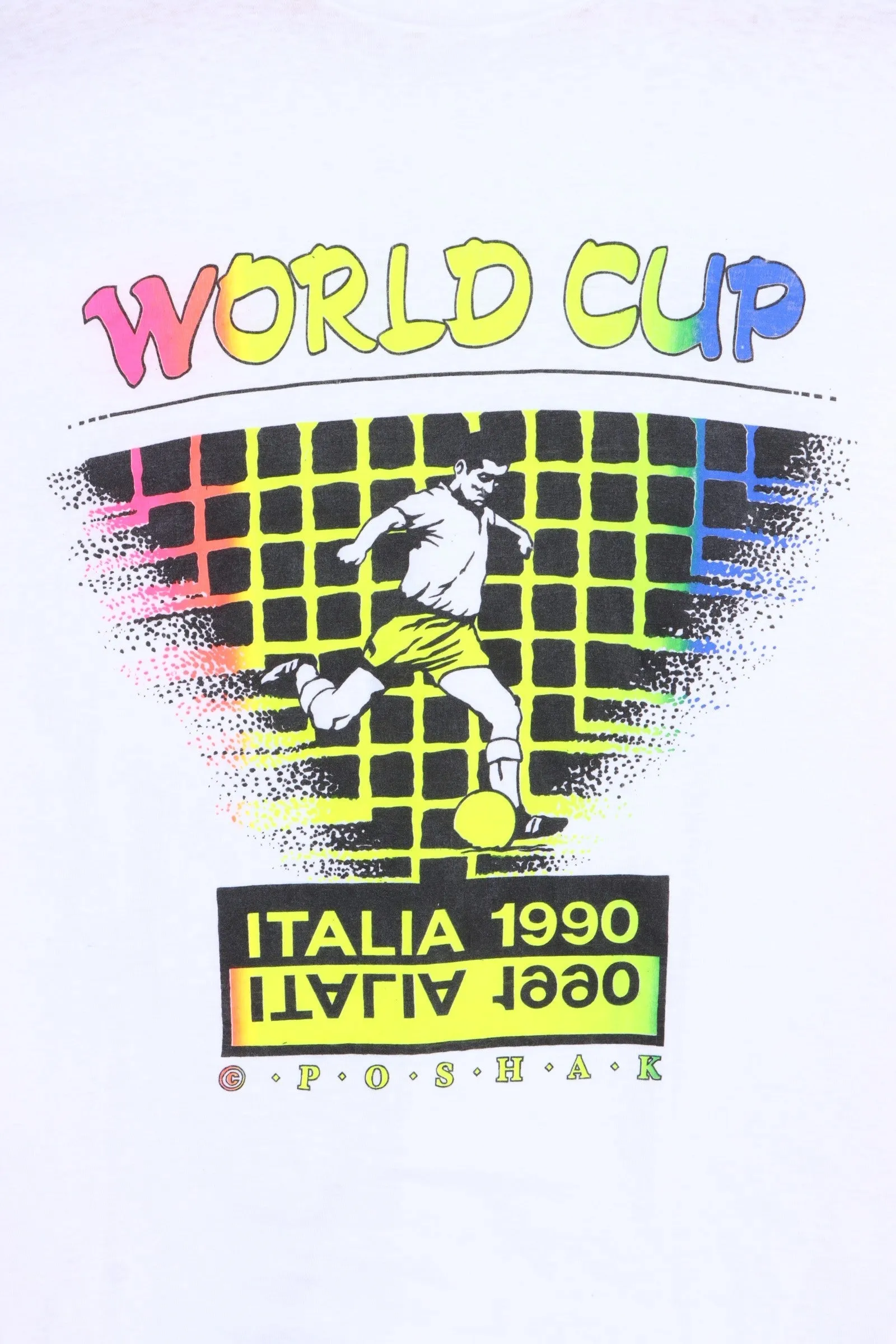 VINTAGE 1990 WORLD CUP ITALY FLURO RAINBOW SINGLE STITCH T-SHIRT (