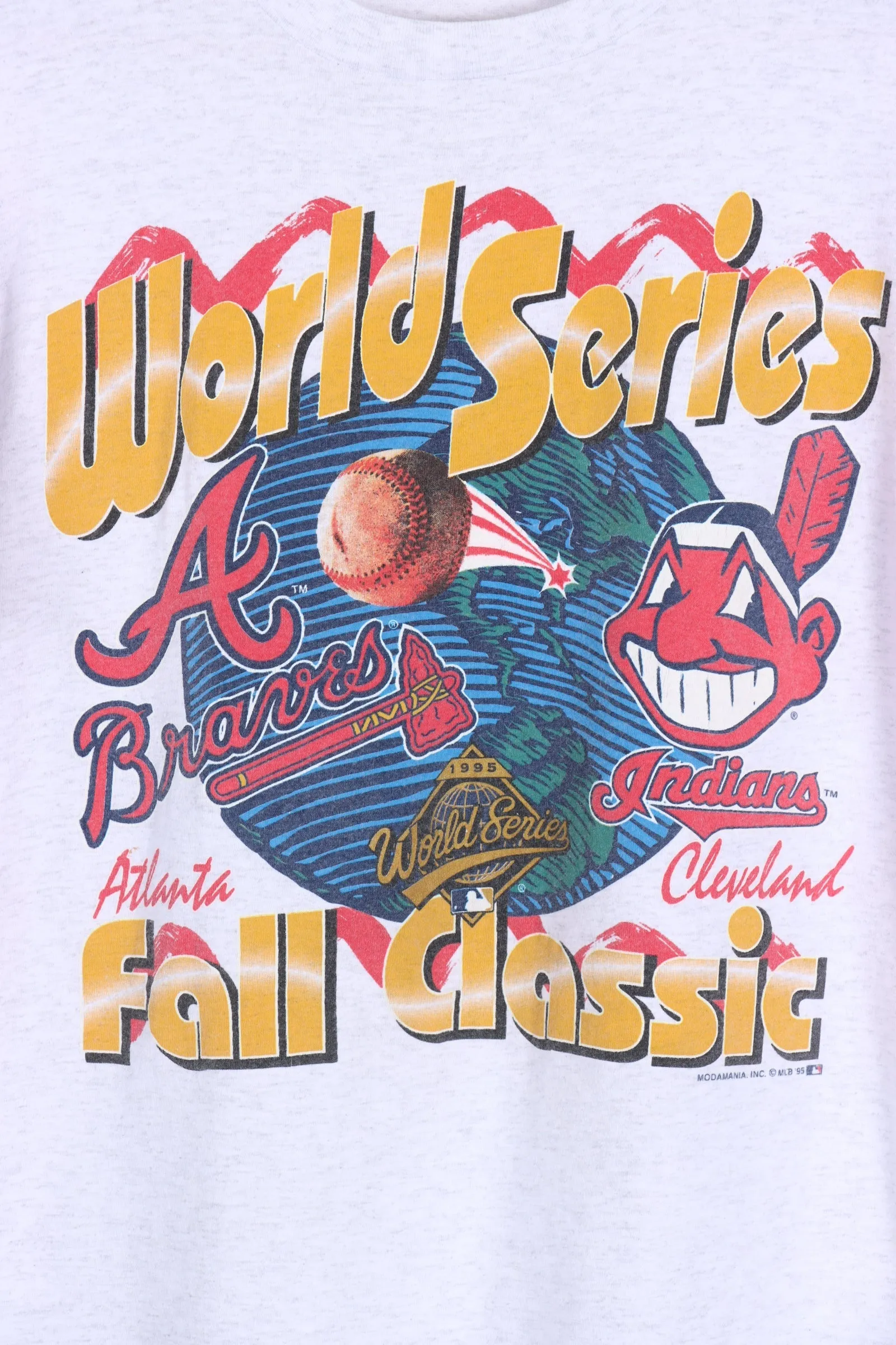 Vintage 1995 World Series MLB Atlanta vs Cleveland Baseball Tee (M-L)