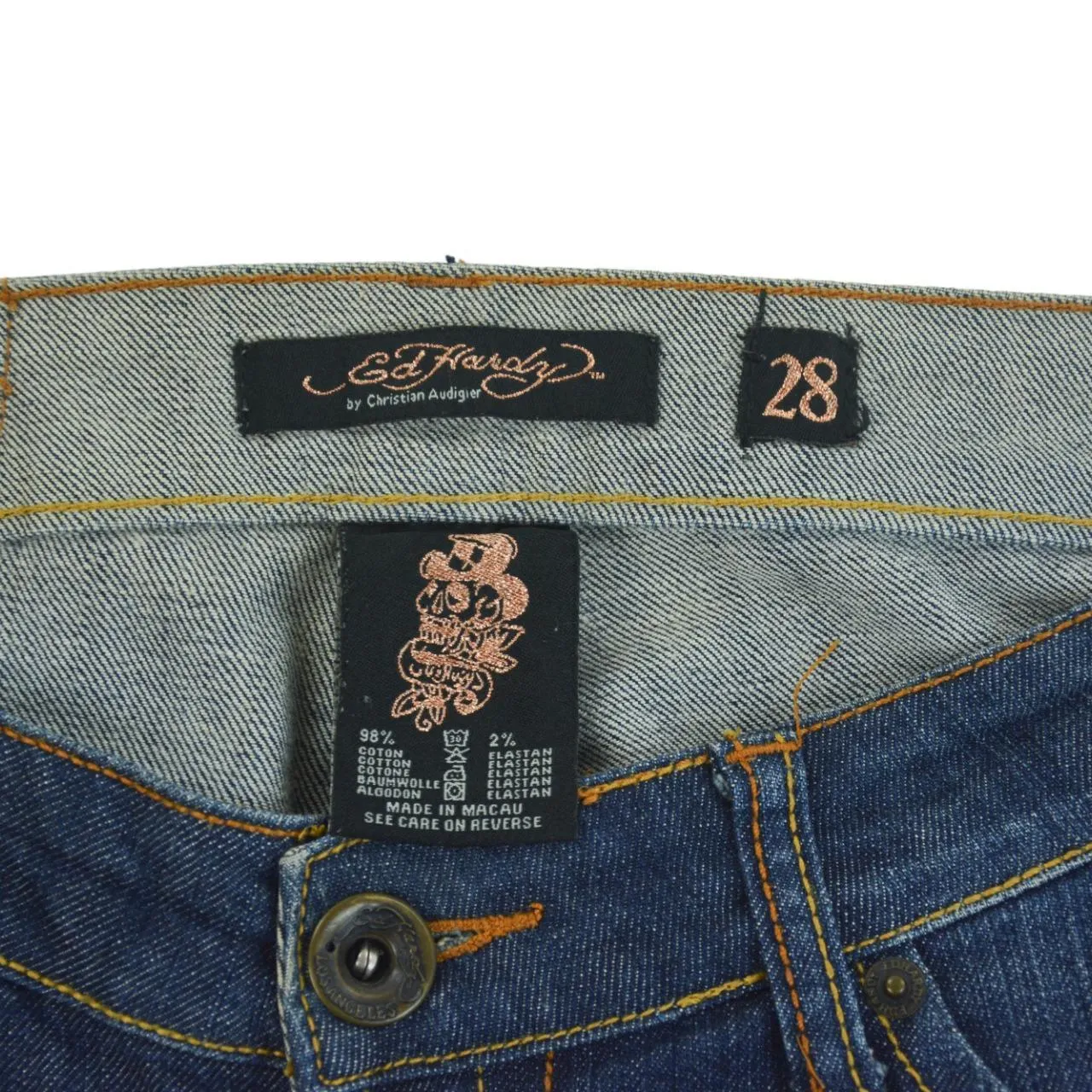 Vintage Ed Hardy Tiger Rhinestone Low Rise Jeans Size W33