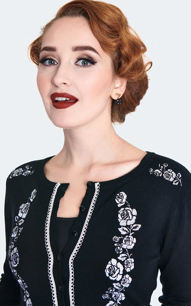 Voodoo Vixen B&W Floral Embroidered Cardigan