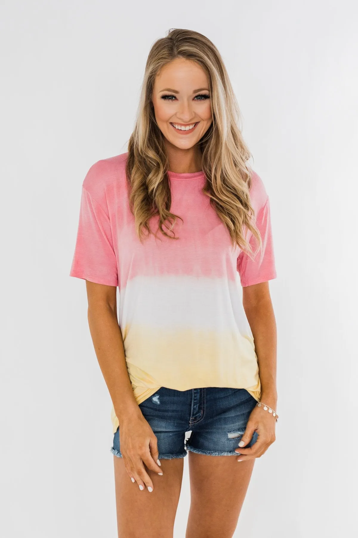 Watching The Sunset Ombre Top- Pink & Yellow