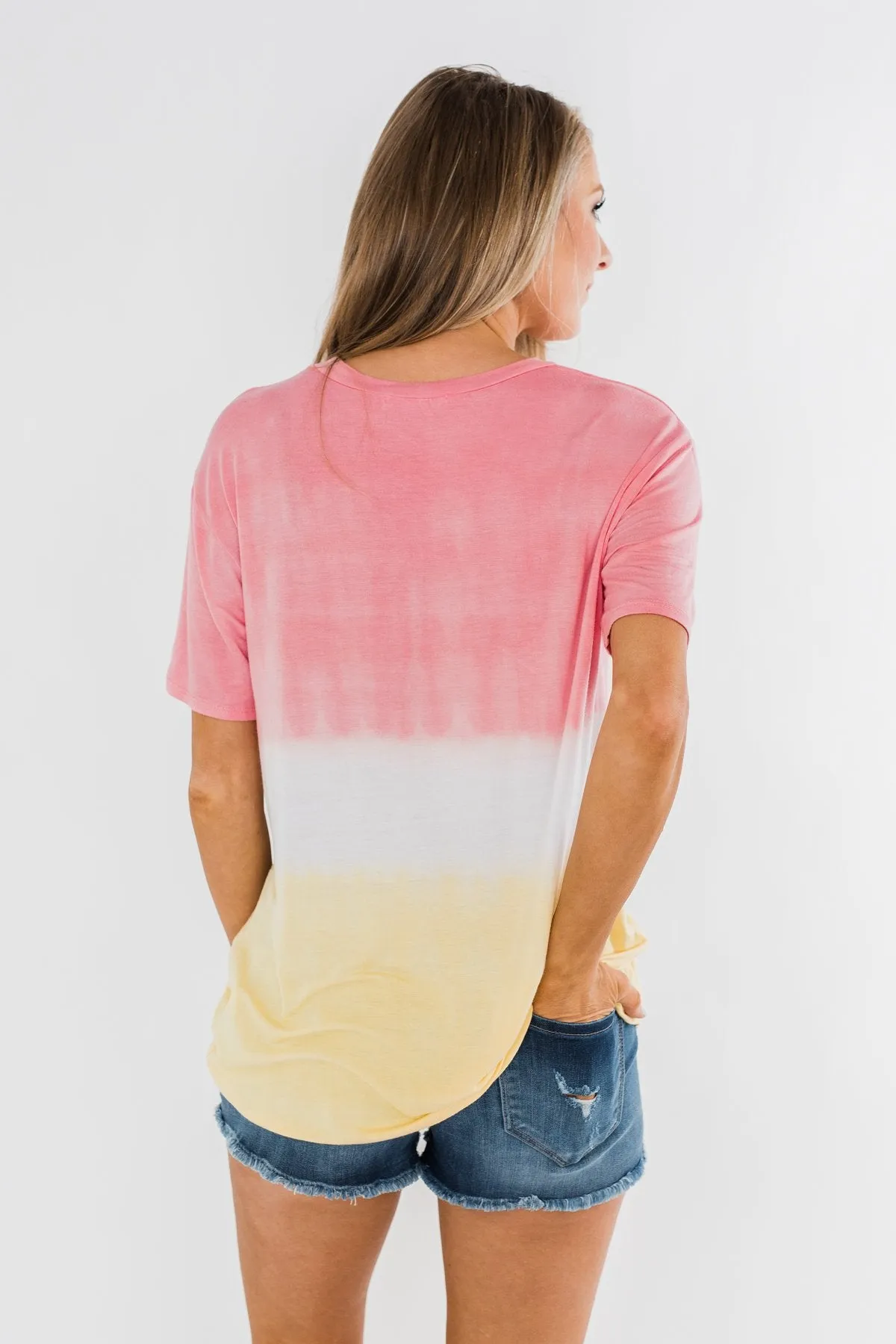 Watching The Sunset Ombre Top- Pink & Yellow