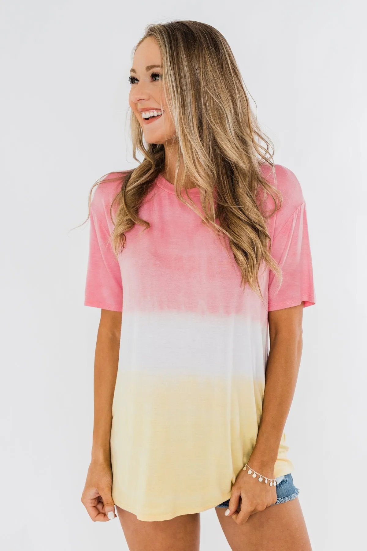 Watching The Sunset Ombre Top- Pink & Yellow