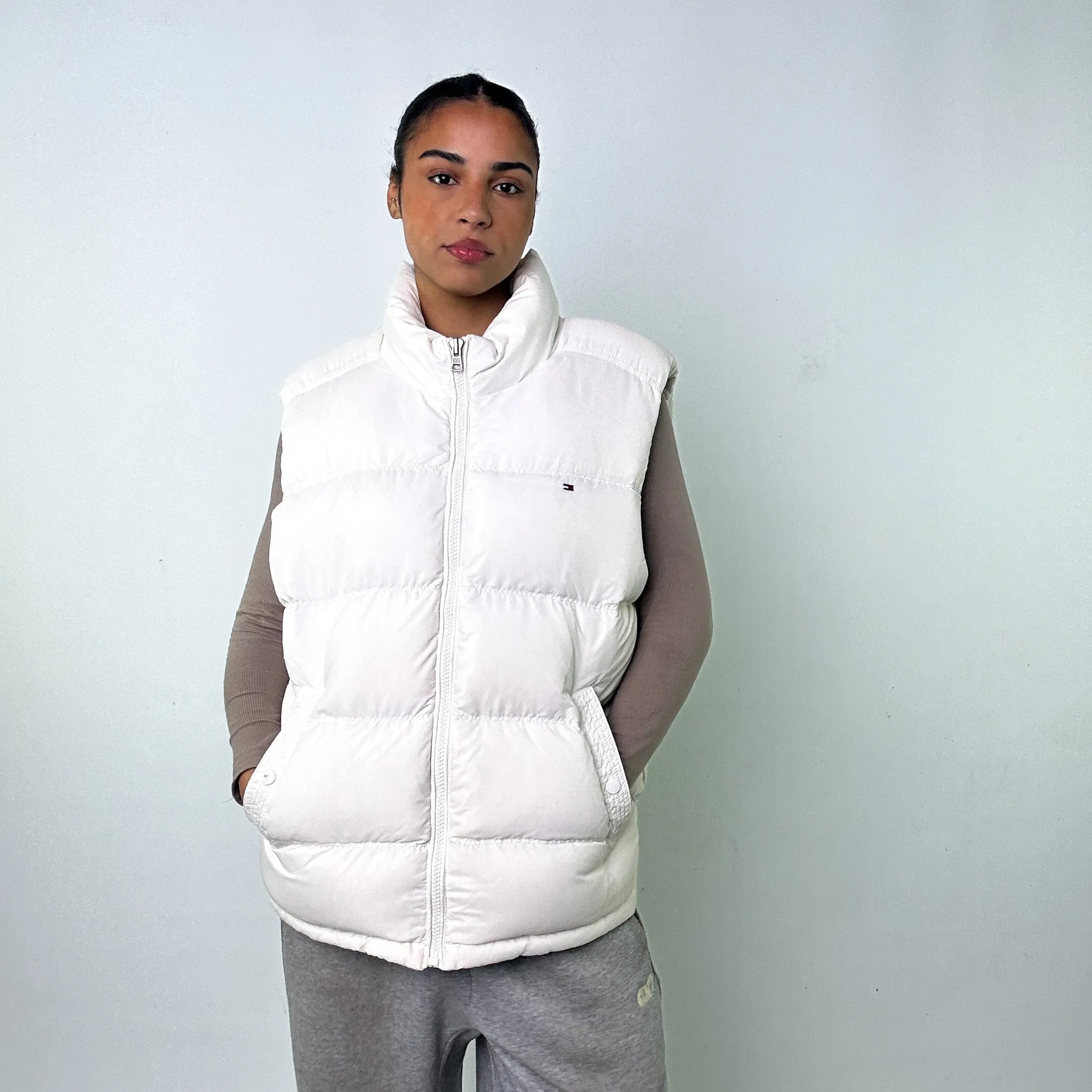 White y2ks Tommy Hilfiger Puffer Jacket Coat Gilet (XL)