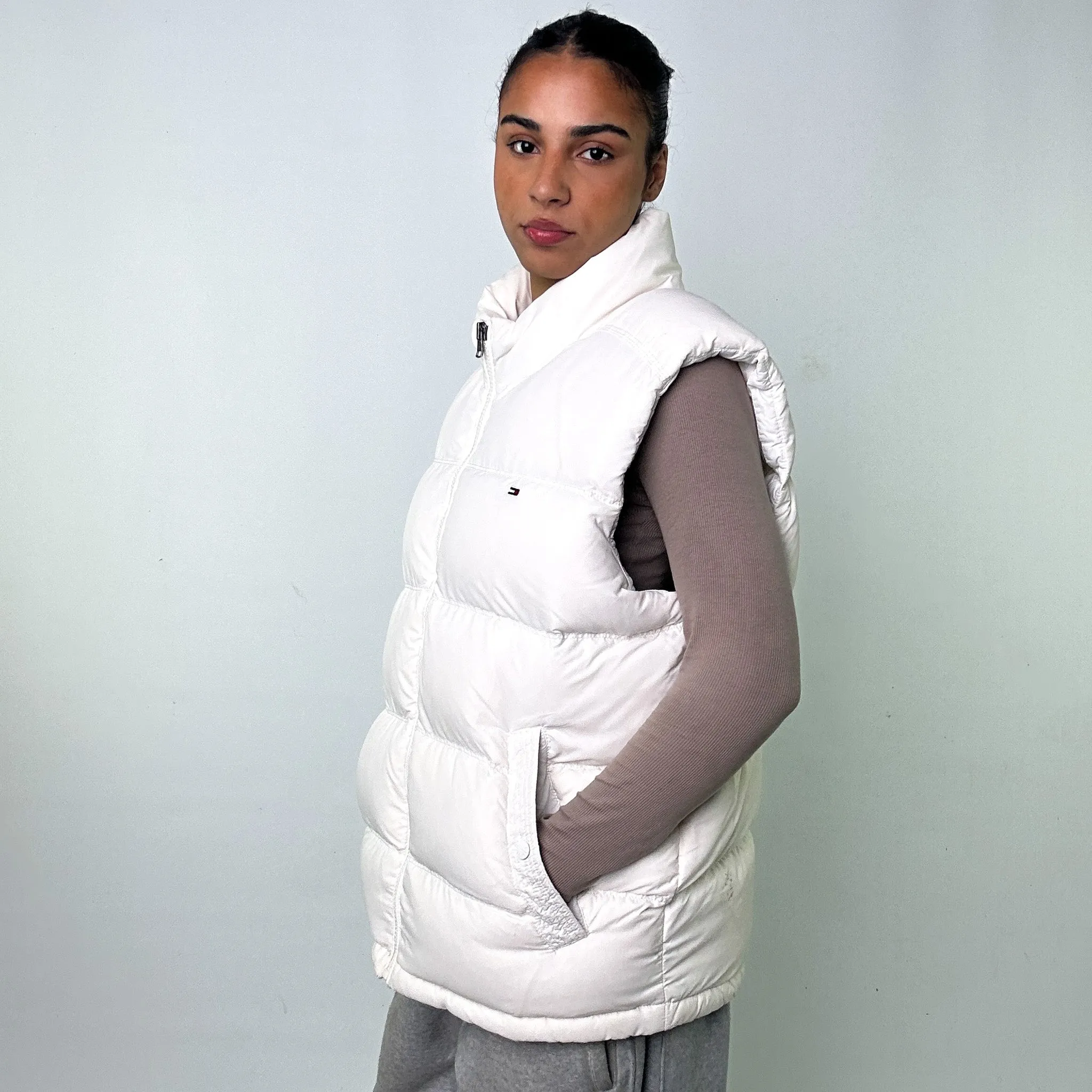 White y2ks Tommy Hilfiger Puffer Jacket Coat Gilet (XL)