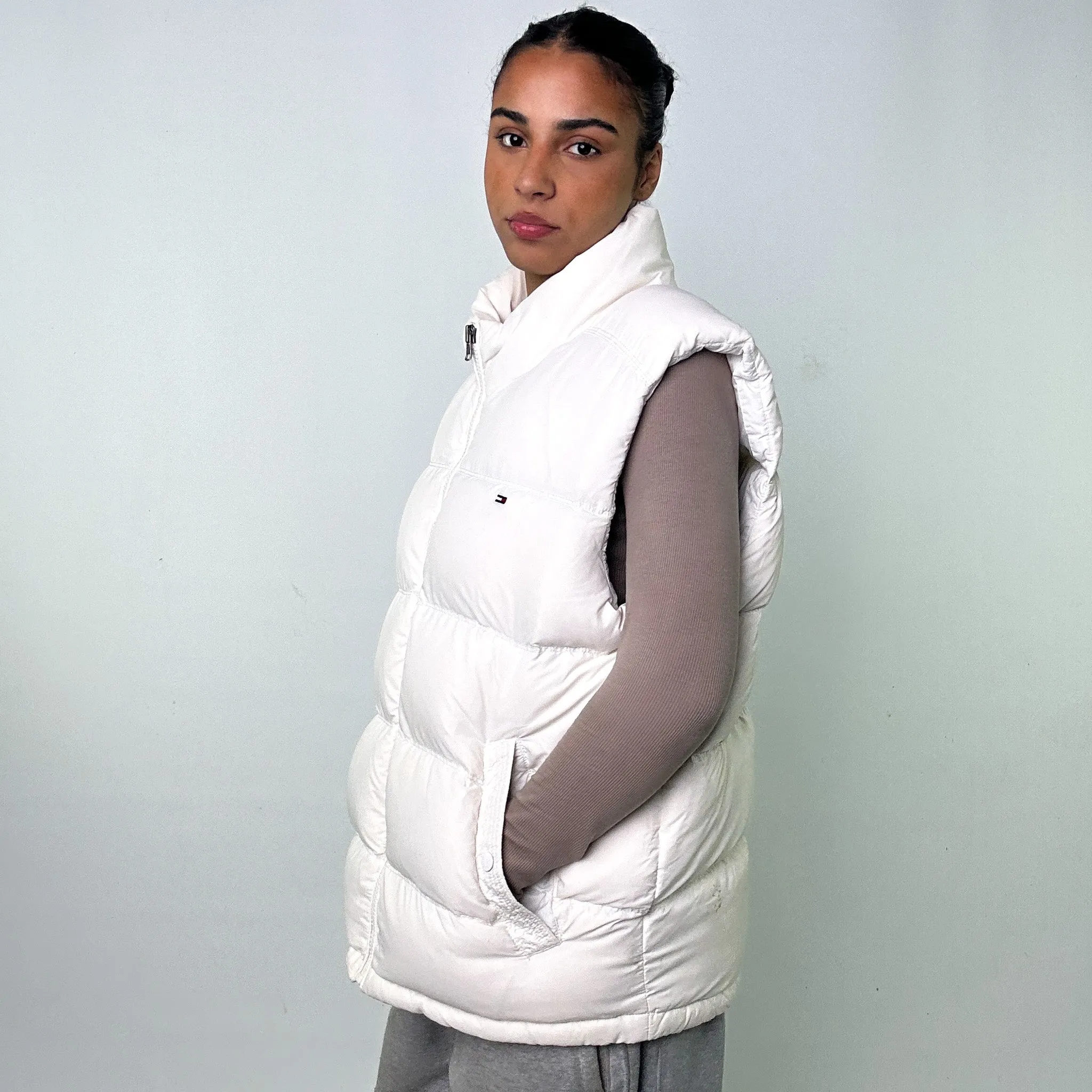 White y2ks Tommy Hilfiger Puffer Jacket Coat Gilet (XL)