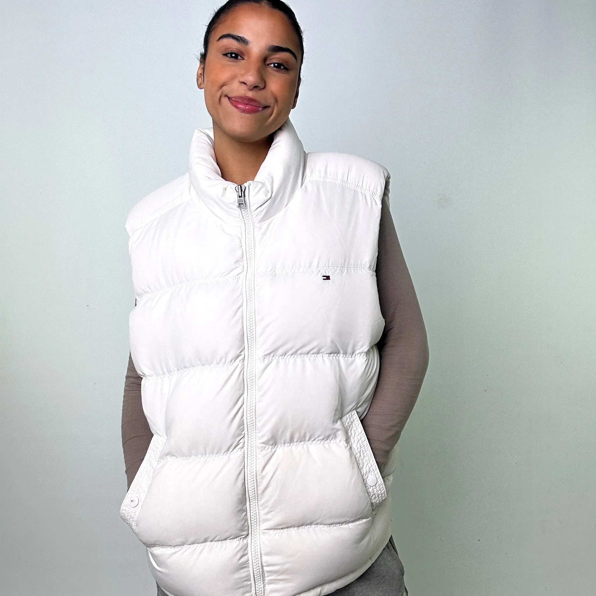 White y2ks Tommy Hilfiger Puffer Jacket Coat Gilet (XL)