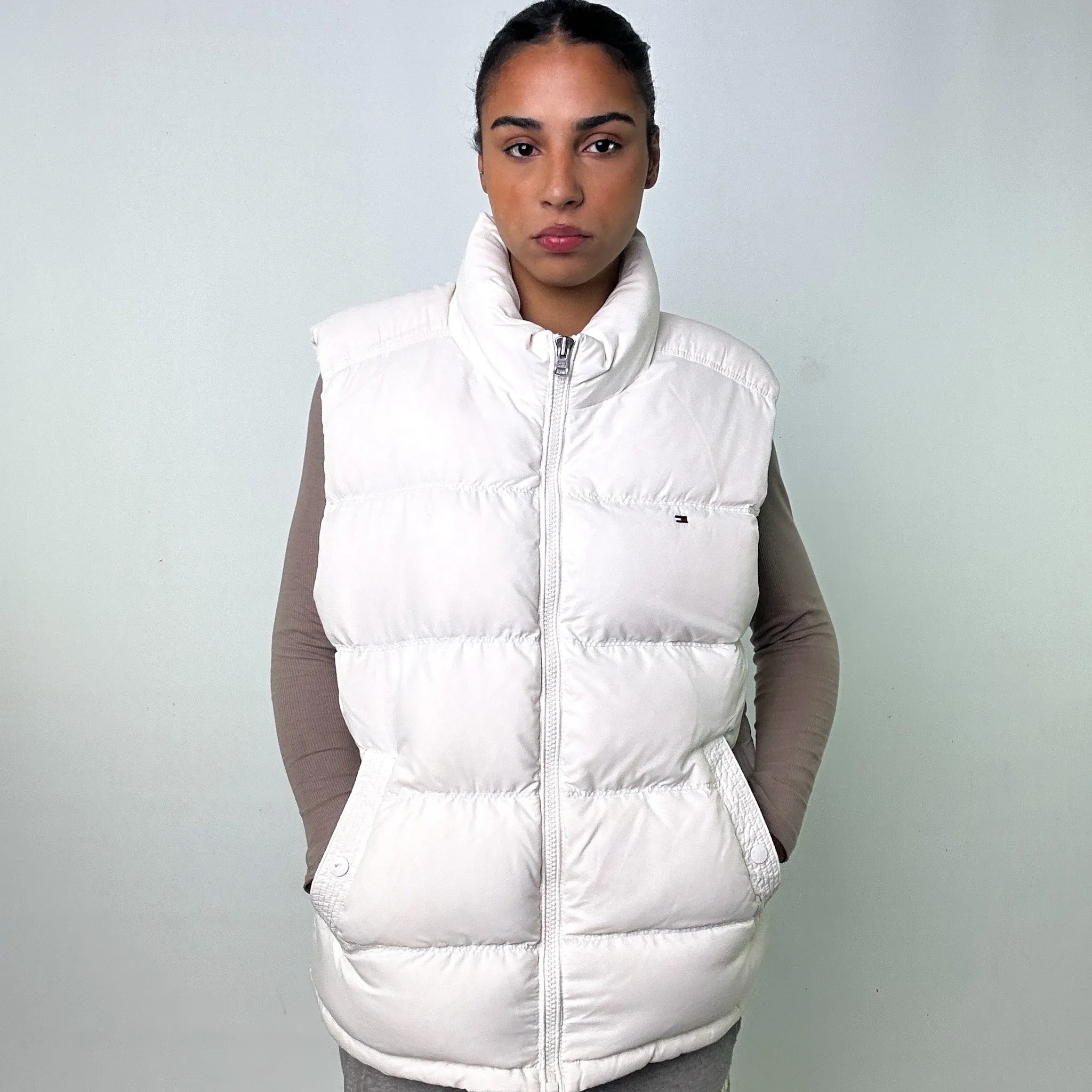 White y2ks Tommy Hilfiger Puffer Jacket Coat Gilet (XL)