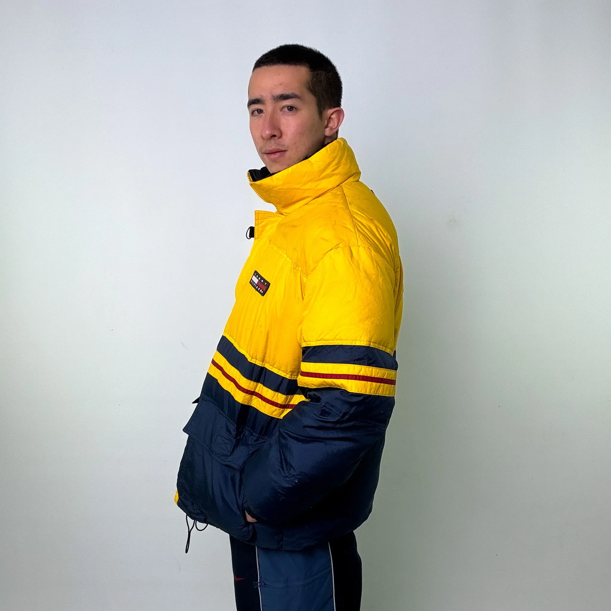 Yellow 90s Tommy Hilfiger Puffer Jacket Coat (L)