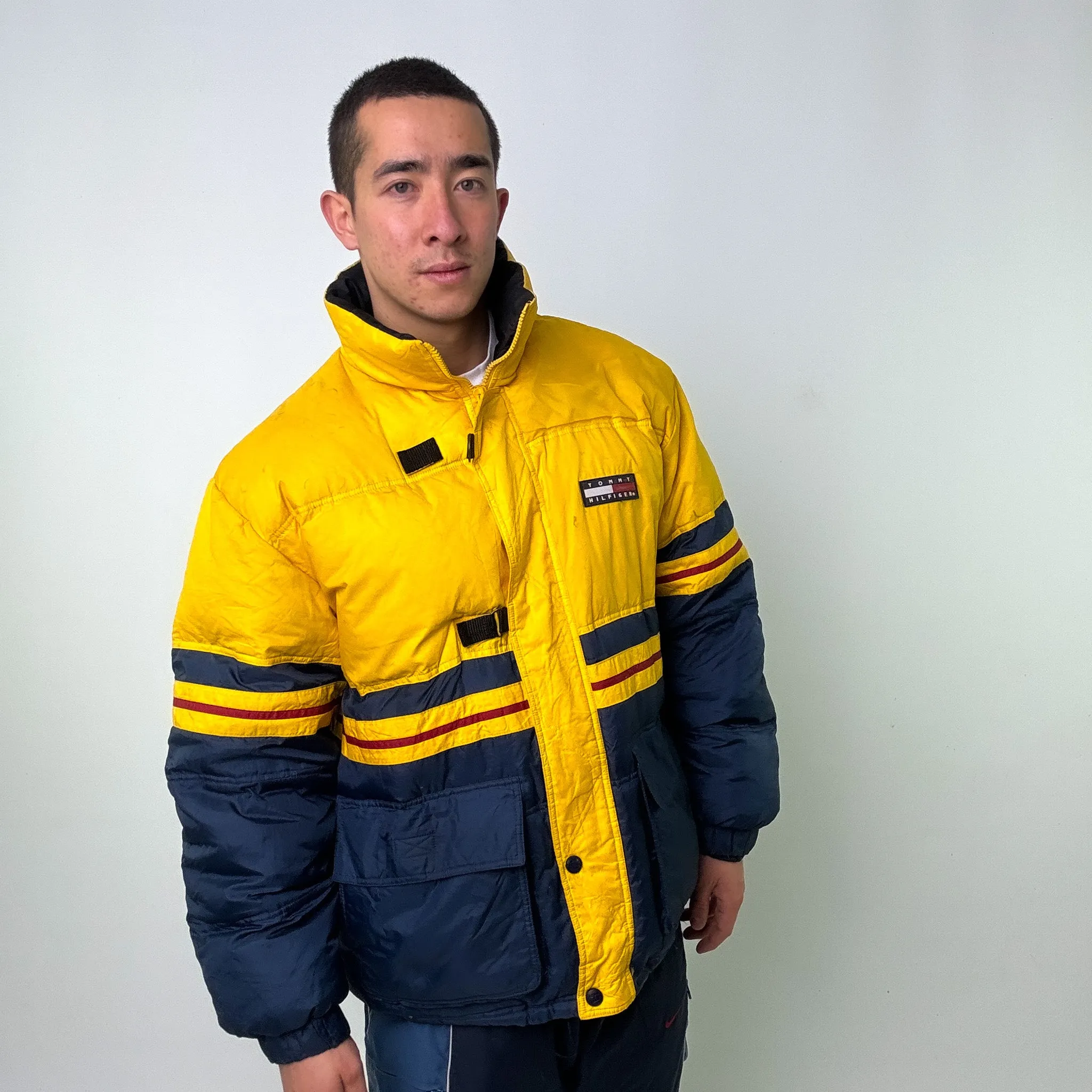 Yellow 90s Tommy Hilfiger Puffer Jacket Coat (L)