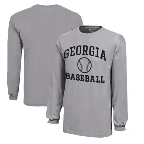 Youth Champion  Gray Georgia Bulldogs Icon Logo Long Sleeve Baseball T-Shirt