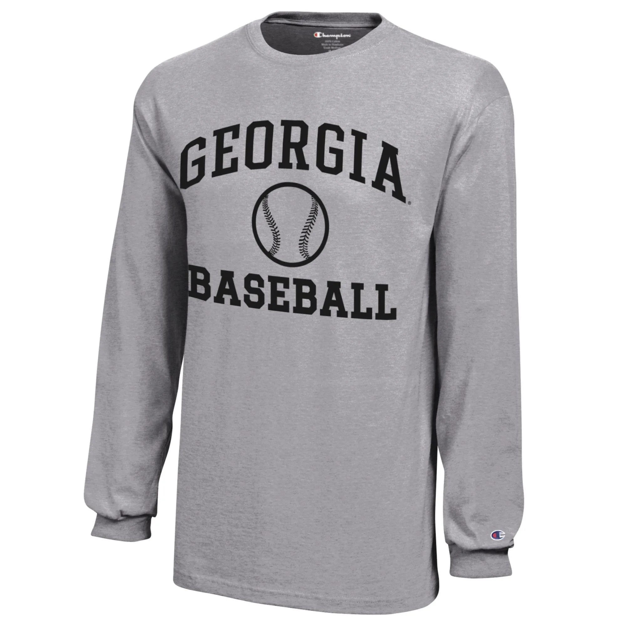 Youth Champion  Gray Georgia Bulldogs Icon Logo Long Sleeve Baseball T-Shirt