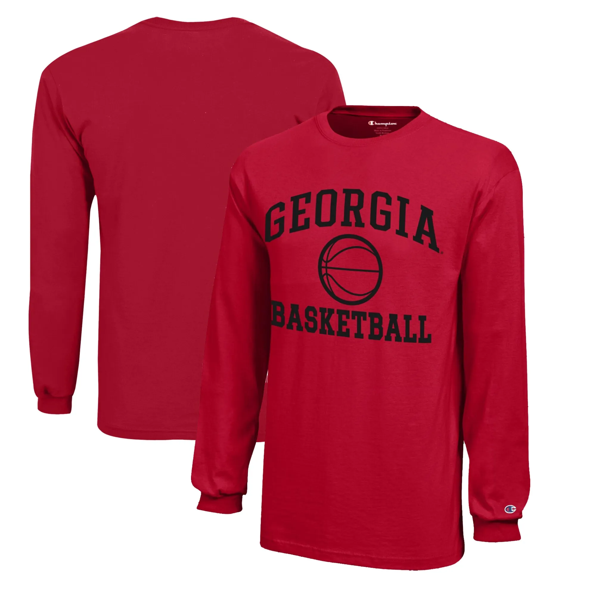 Youth Champion  Red Georgia Bulldogs Icon Logo Long Sleeve Basketball T-Shirt